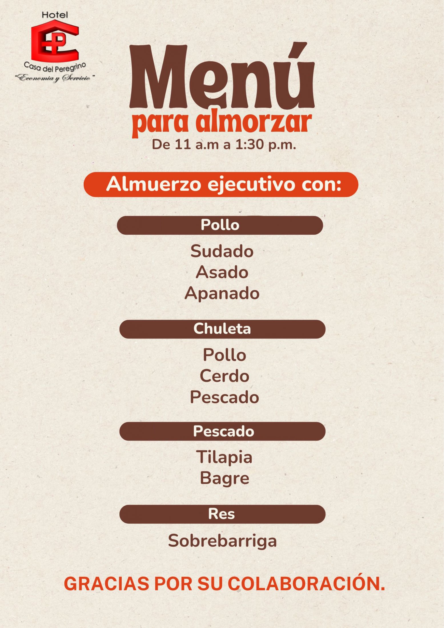 men&uacute; para almorzar